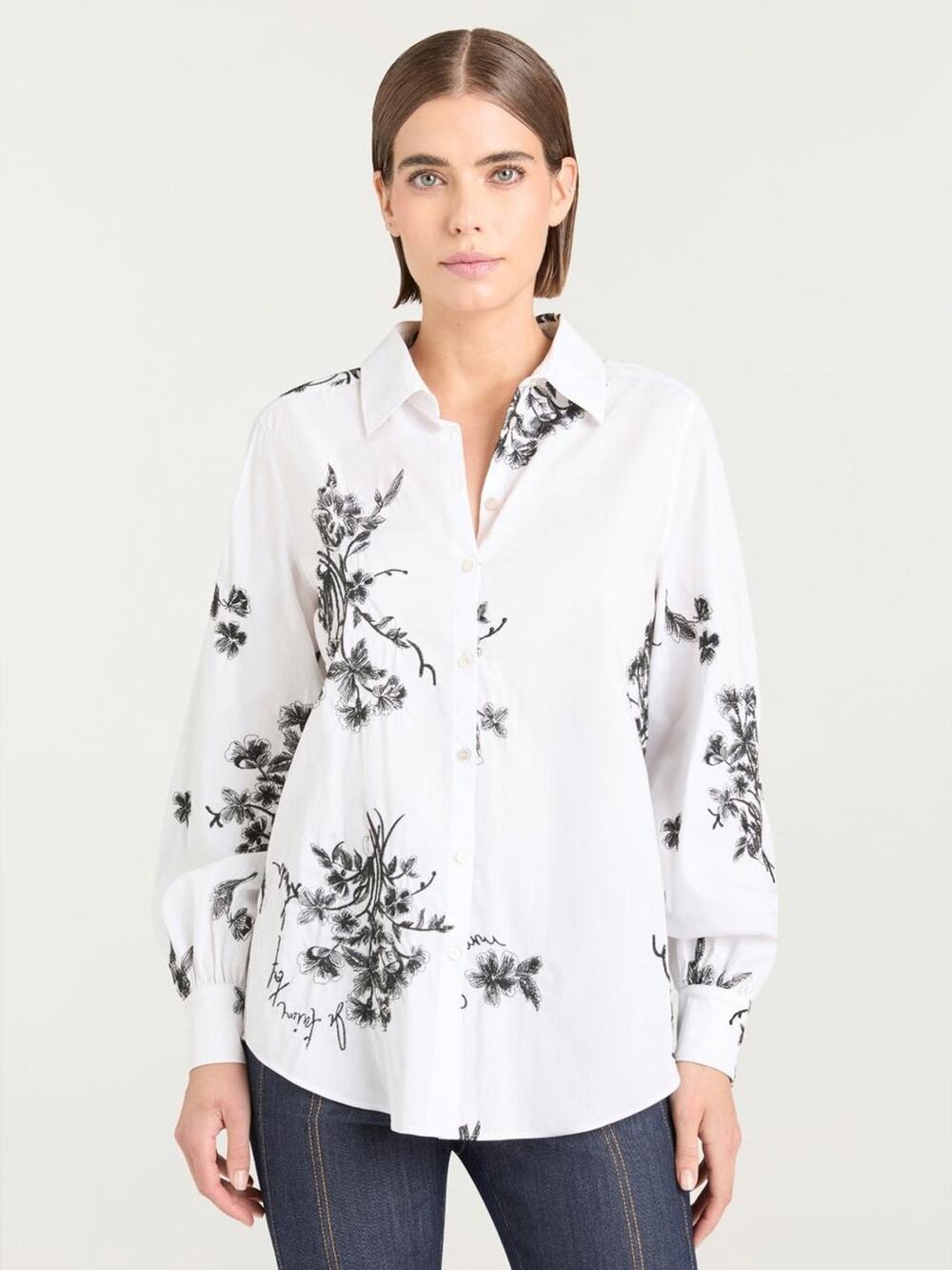 Cinq A Sept Wildflower Whimsy Esha Top in White/Black XS